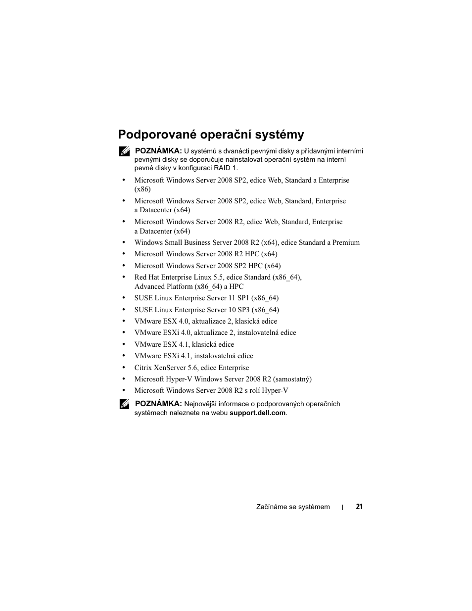 Podporované operační systémy | Dell POWEREDGE R515 User Manual | Page 23 / 142