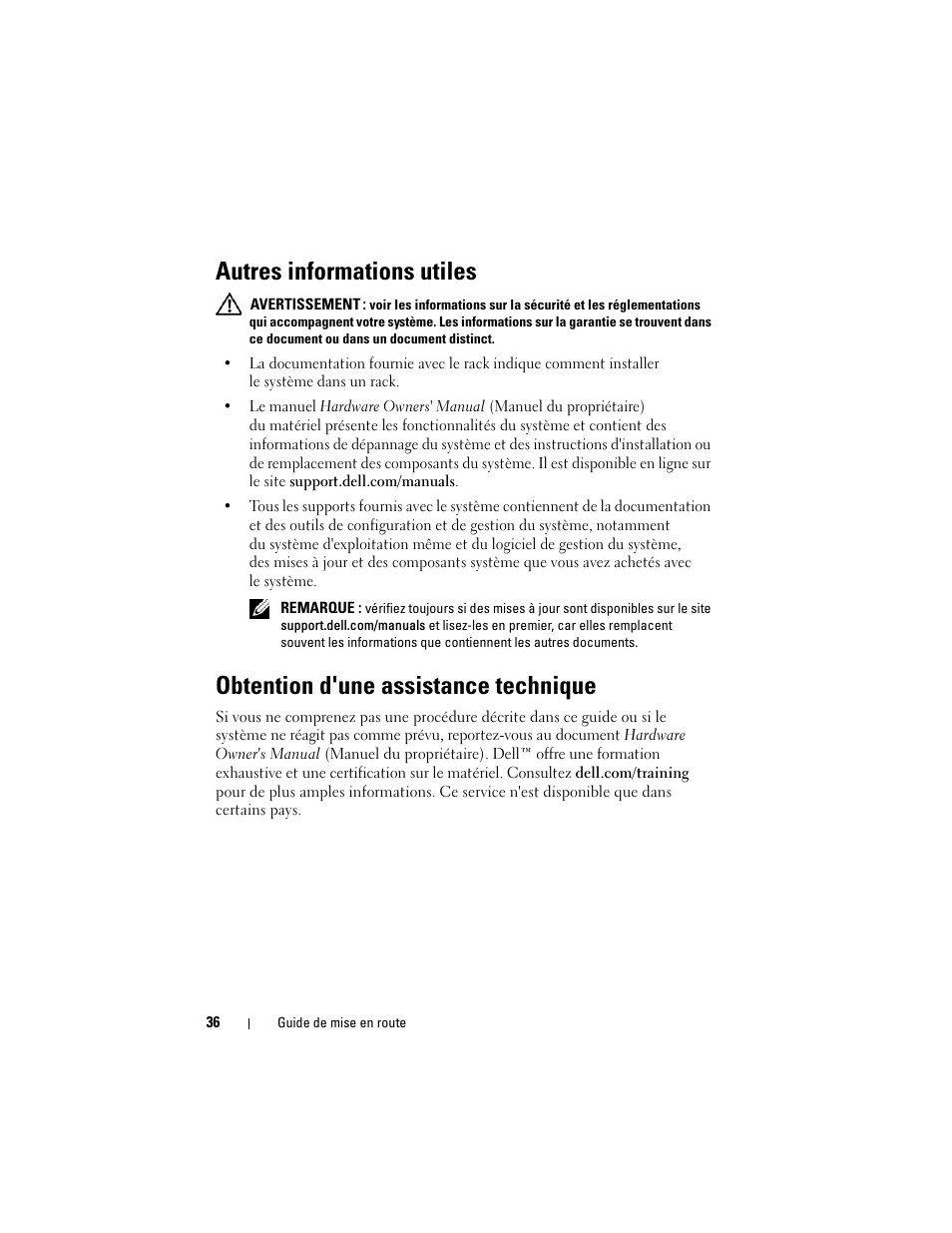 Autres informations utiles, Obtention d'une assistance technique | Dell POWEREDGE R515 User Manual | Page 38 / 142