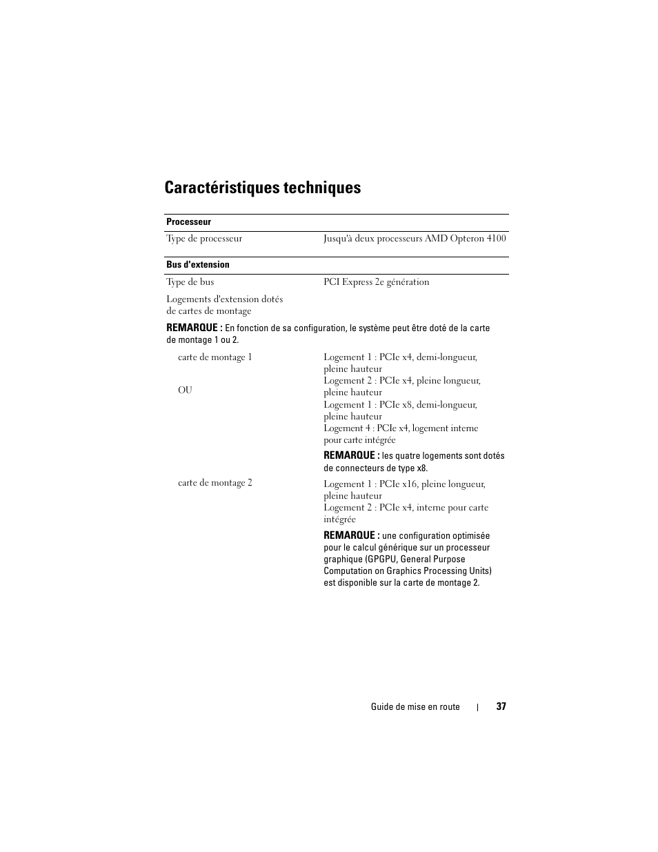 Caractéristiques techniques | Dell POWEREDGE R515 User Manual | Page 39 / 142