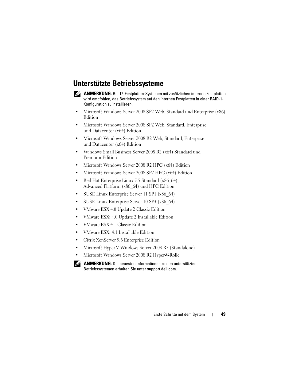 Unterstützte betriebssysteme | Dell POWEREDGE R515 User Manual | Page 51 / 142