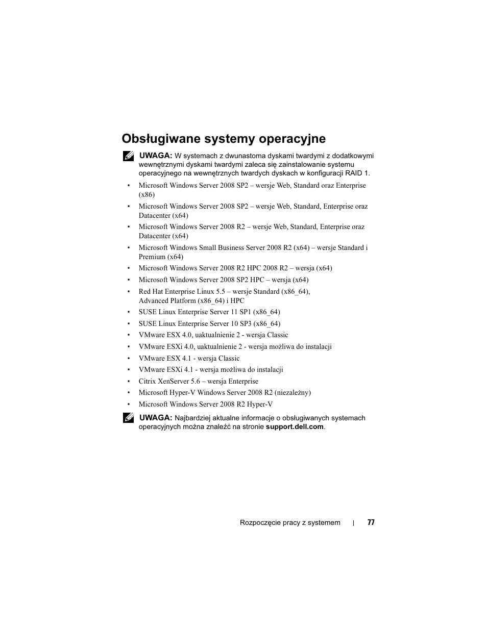 Obsługiwane systemy operacyjne | Dell POWEREDGE R515 User Manual | Page 79 / 142