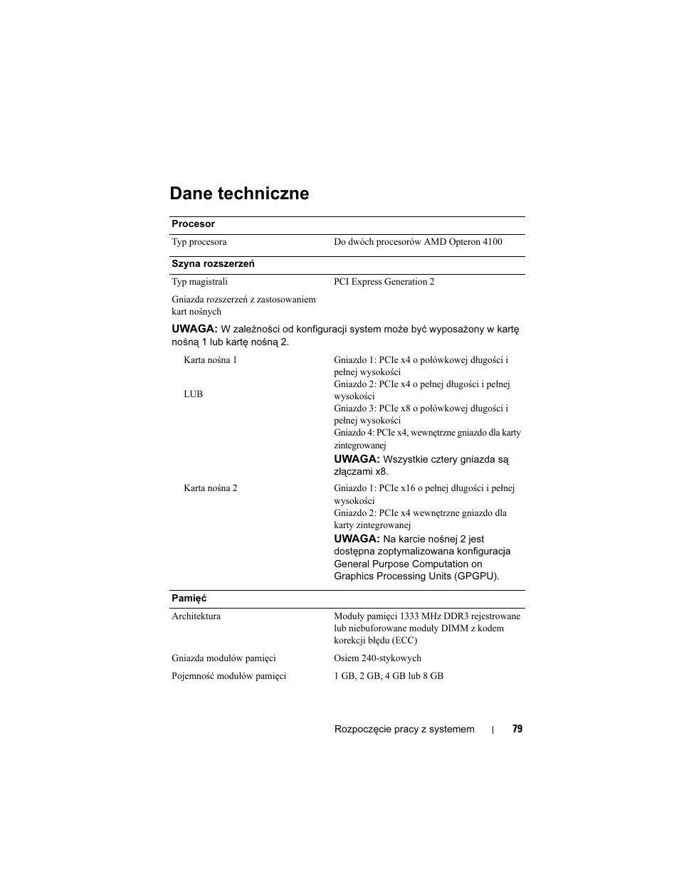 Dane techniczne | Dell POWEREDGE R515 User Manual | Page 81 / 142