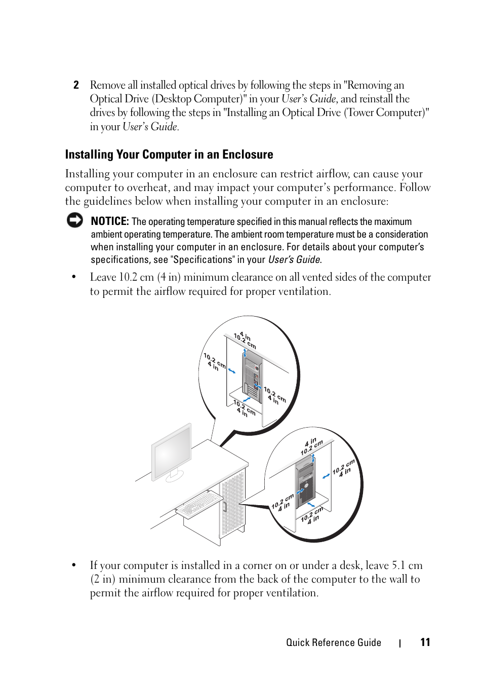 Installing your computer in an enclosure | Dell Precision T5400 User Manual | Page 11 / 340