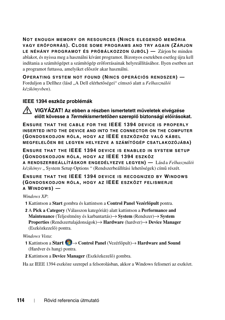 Vigyázat, Start | Dell Precision T5400 User Manual | Page 114 / 340