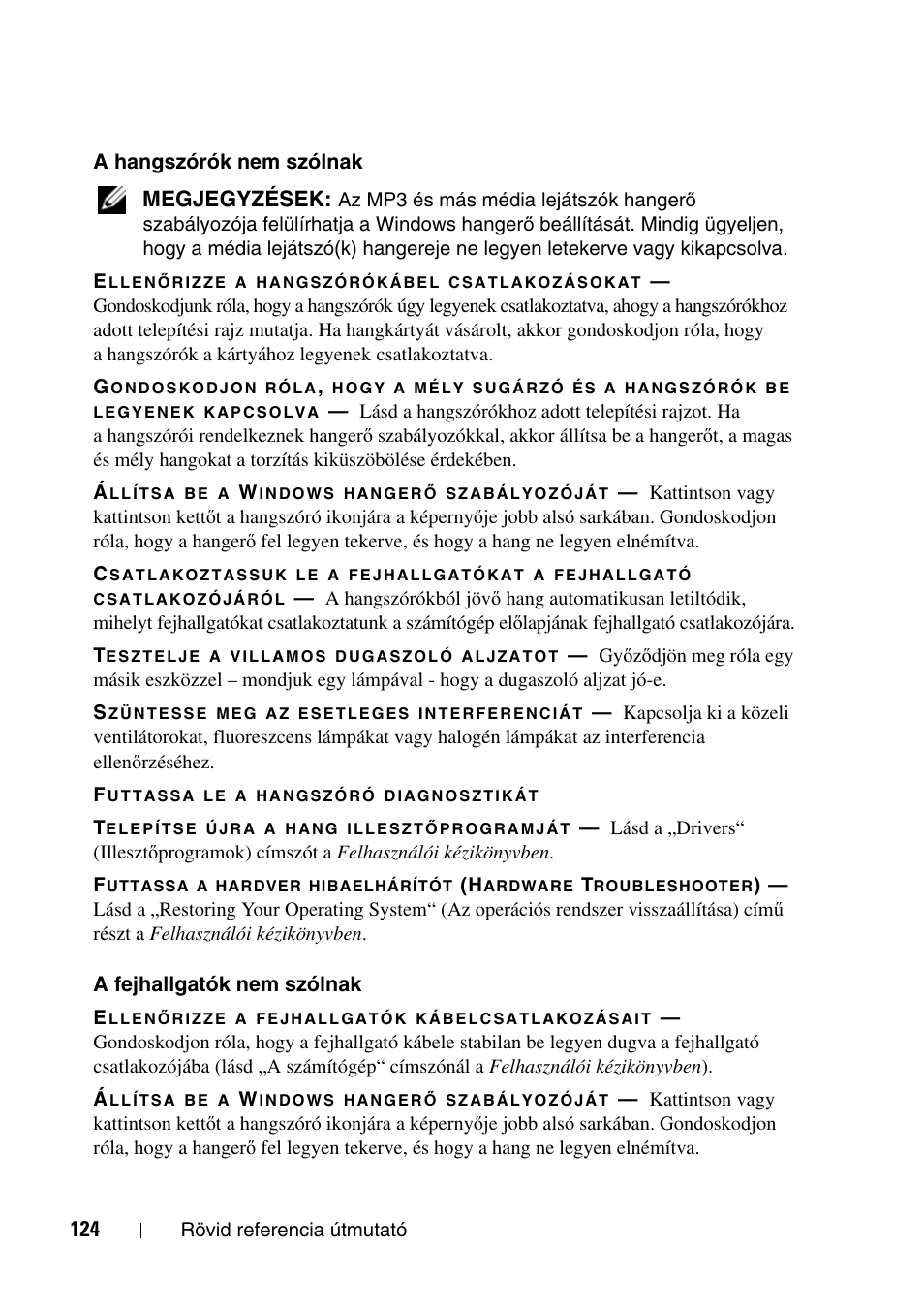 Megjegyzések | Dell Precision T5400 User Manual | Page 124 / 340