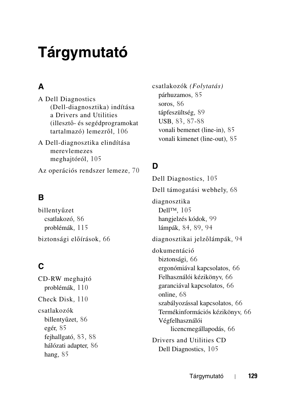 Tárgymutató | Dell Precision T5400 User Manual | Page 129 / 340