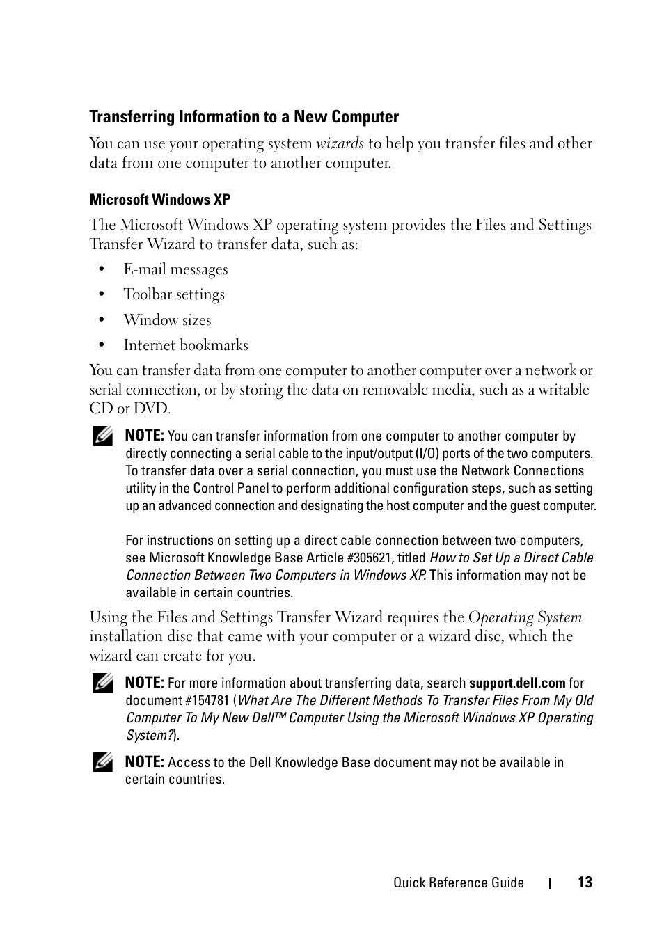 Transferring information to a new computer | Dell Precision T5400 User Manual | Page 13 / 340