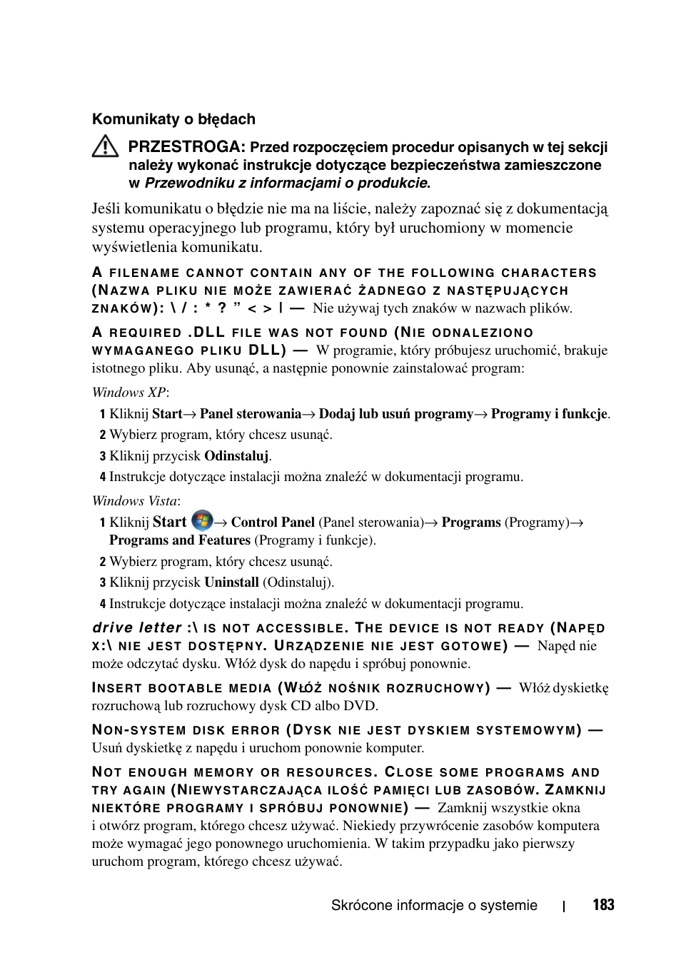 Przestroga, Start | Dell Precision T5400 User Manual | Page 183 / 340
