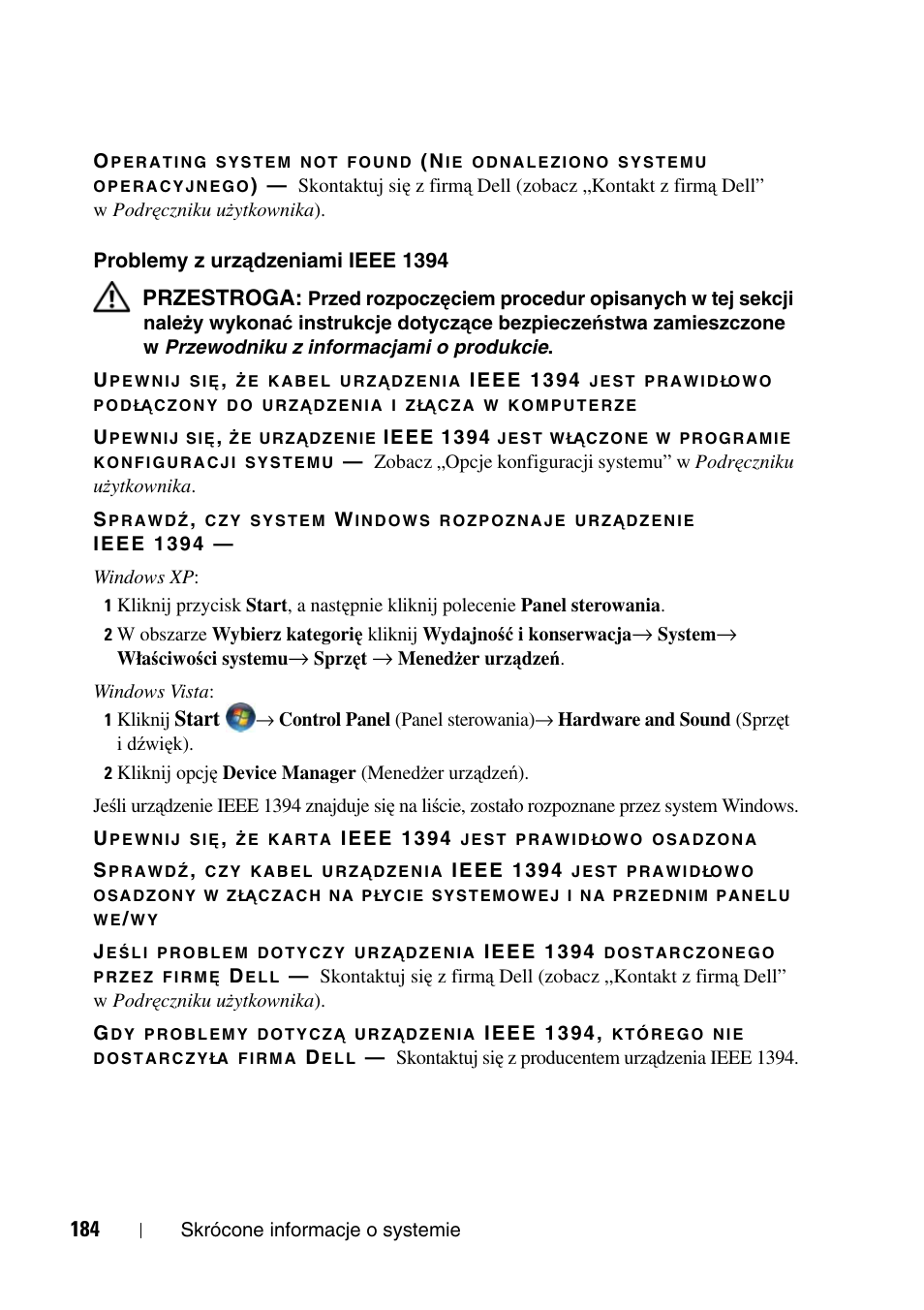 Przestroga, Start | Dell Precision T5400 User Manual | Page 184 / 340