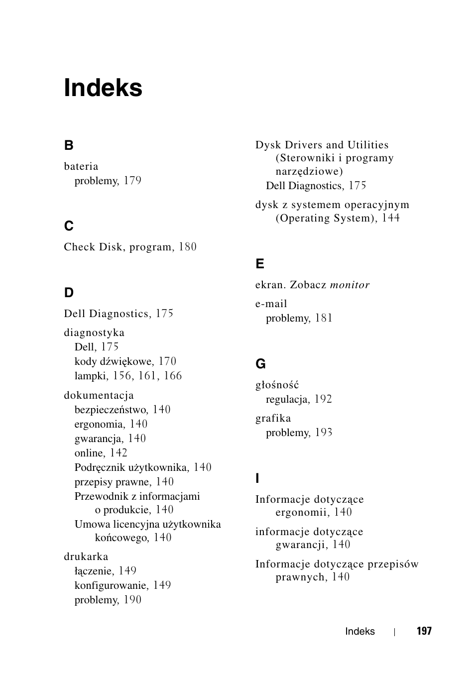 Indeks | Dell Precision T5400 User Manual | Page 197 / 340