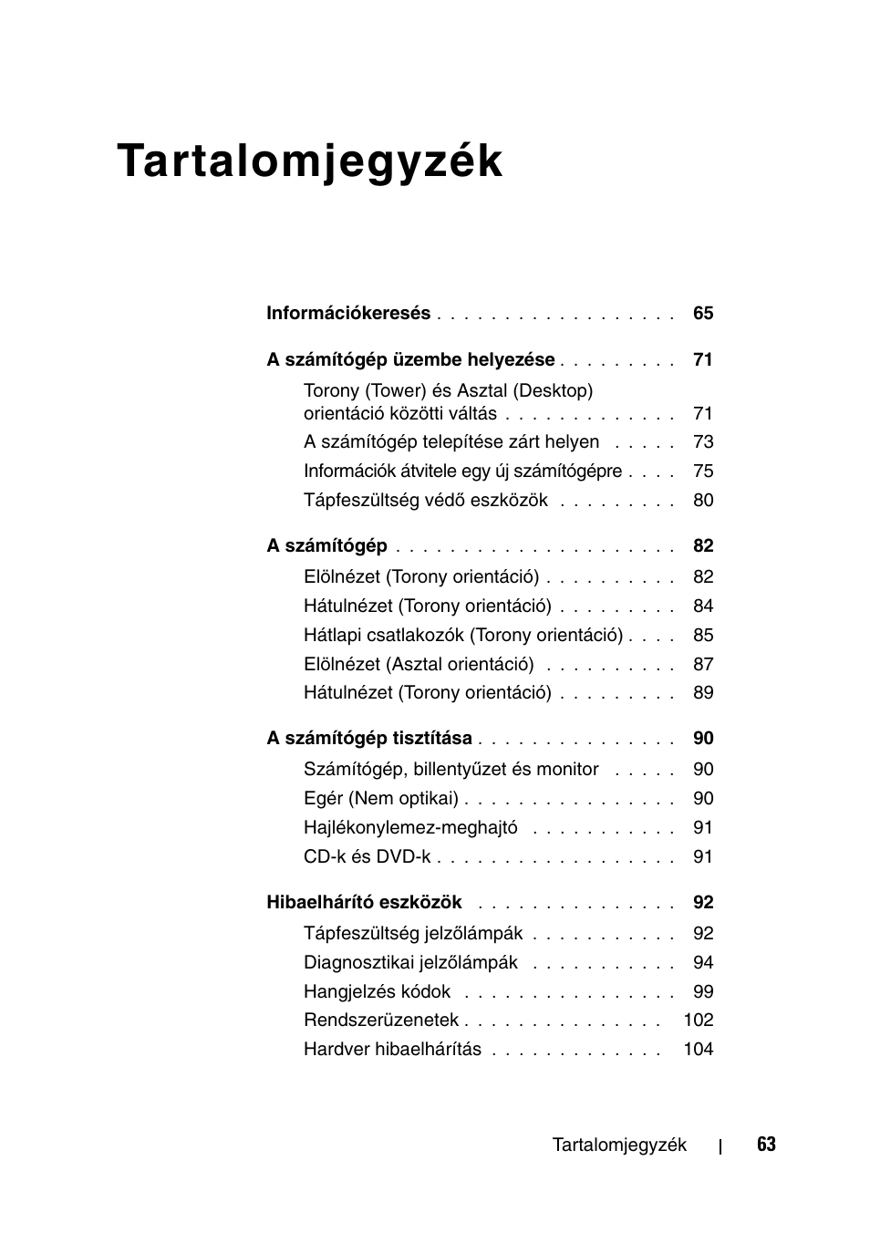 Tartalomjegyzék | Dell Precision T5400 User Manual | Page 63 / 340