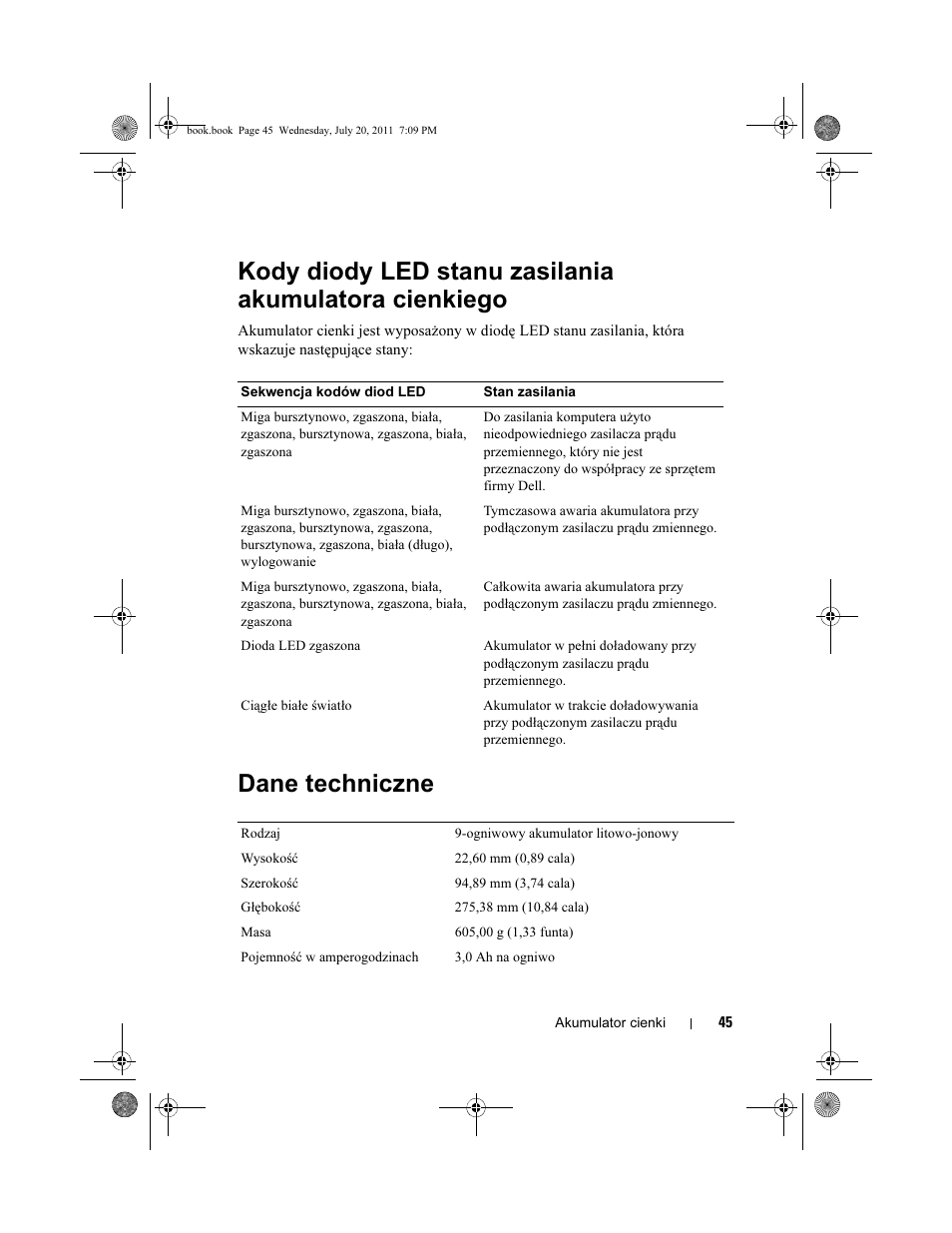 Dane techniczne | Dell Latitude E5520 User Manual | Page 47 / 96