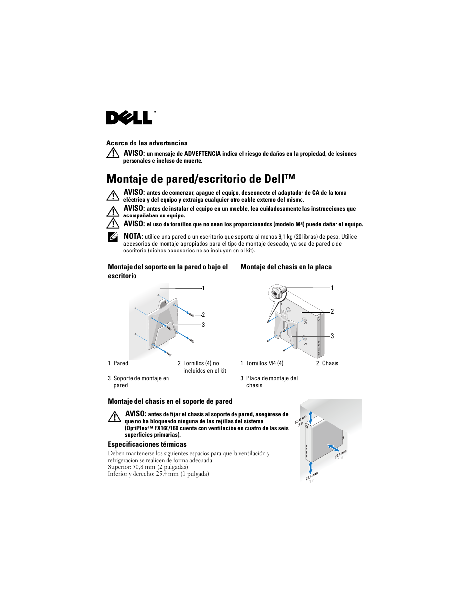 Montaje de pared/escritorio de dell | Dell OptiPlex 160 User Manual | Page 19 / 20