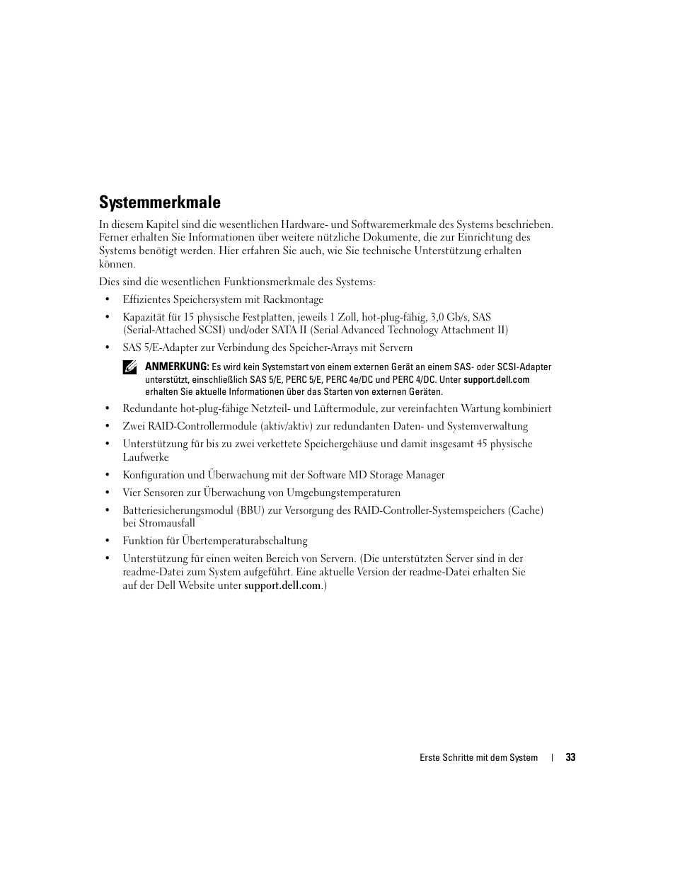 Systemmerkmale | Dell PowerVault MD3000 User Manual | Page 35 / 104