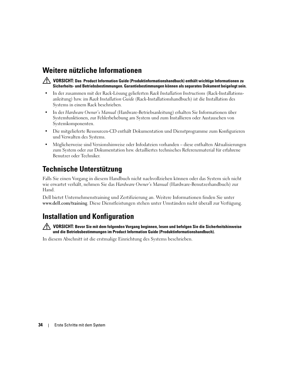Weitere nützliche informationen, Technische unterstützung, Installation und konfiguration | Dell PowerVault MD3000 User Manual | Page 36 / 104