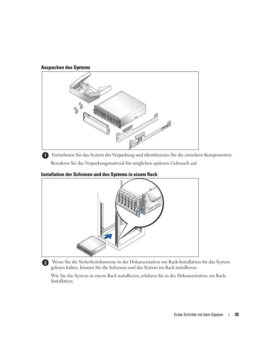 Auspacken des systems | Dell PowerVault MD3000 User Manual | Page 37 / 104