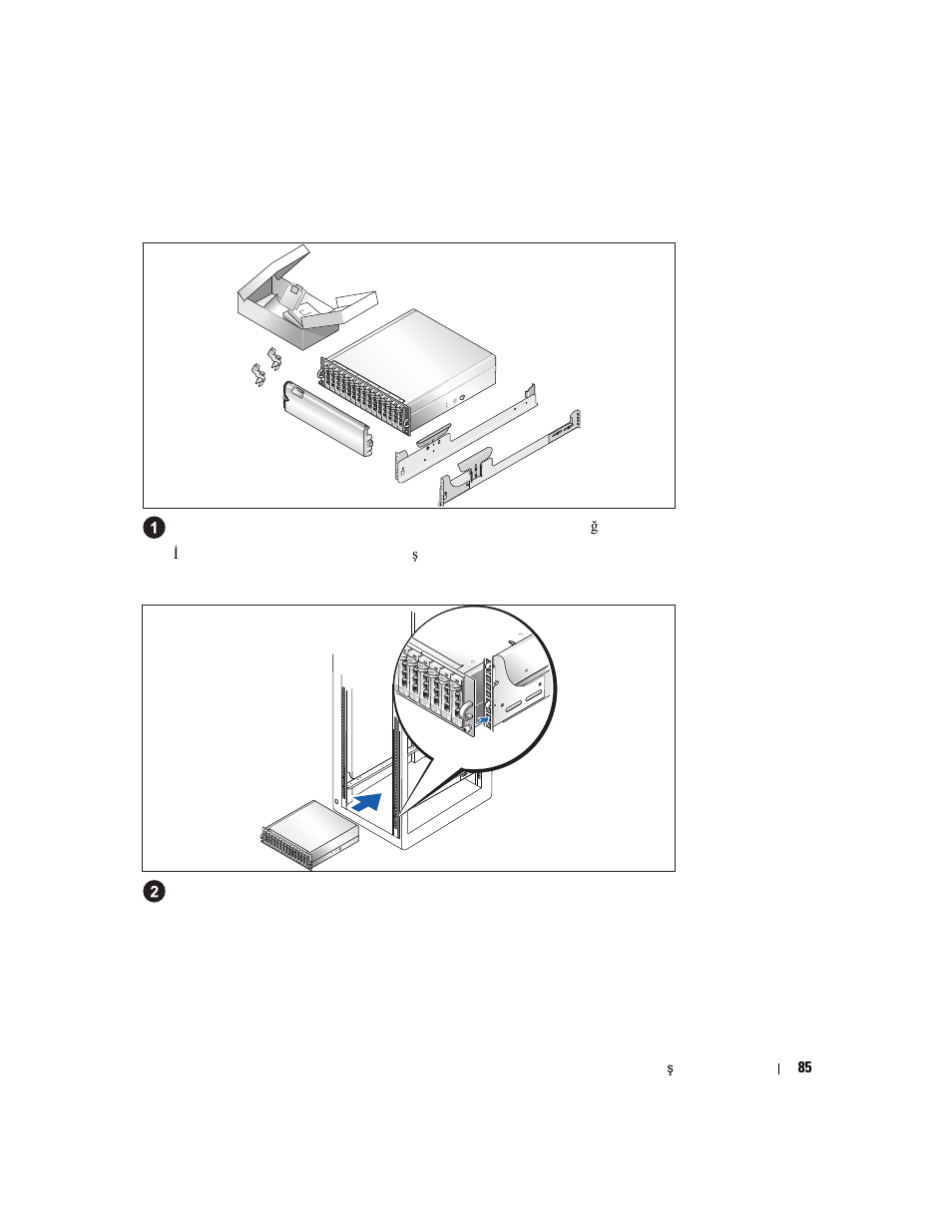 Sistemi paketinden çækarma, Raylaræ ve sistemi rafa monte etme | Dell PowerVault MD3000 User Manual | Page 87 / 104