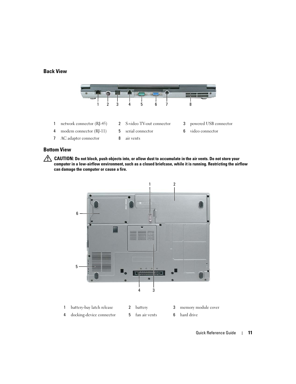 Back view, Bottom view | Dell Precision M4300 User Manual | Page 11 / 246