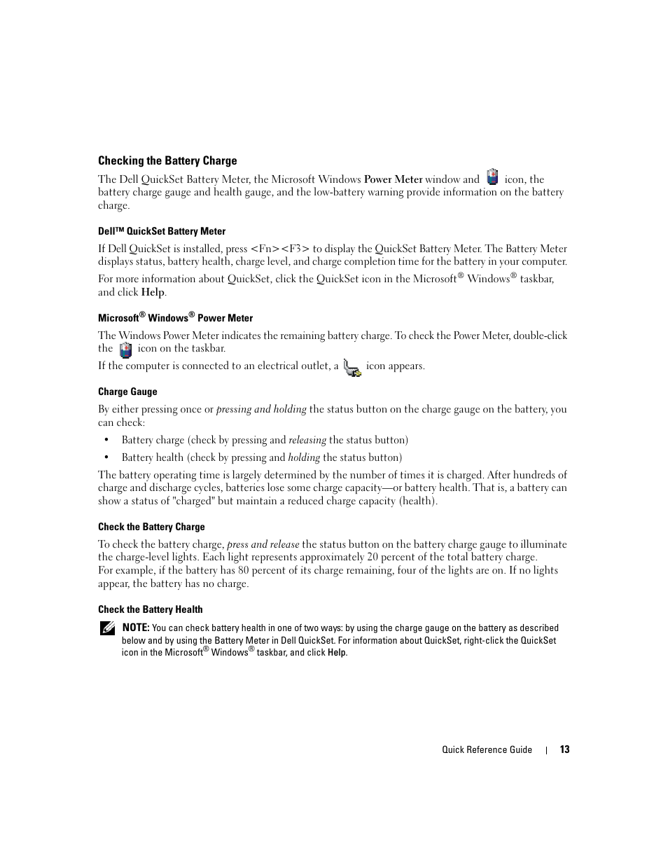 Checking the battery charge | Dell Precision M4300 User Manual | Page 13 / 246