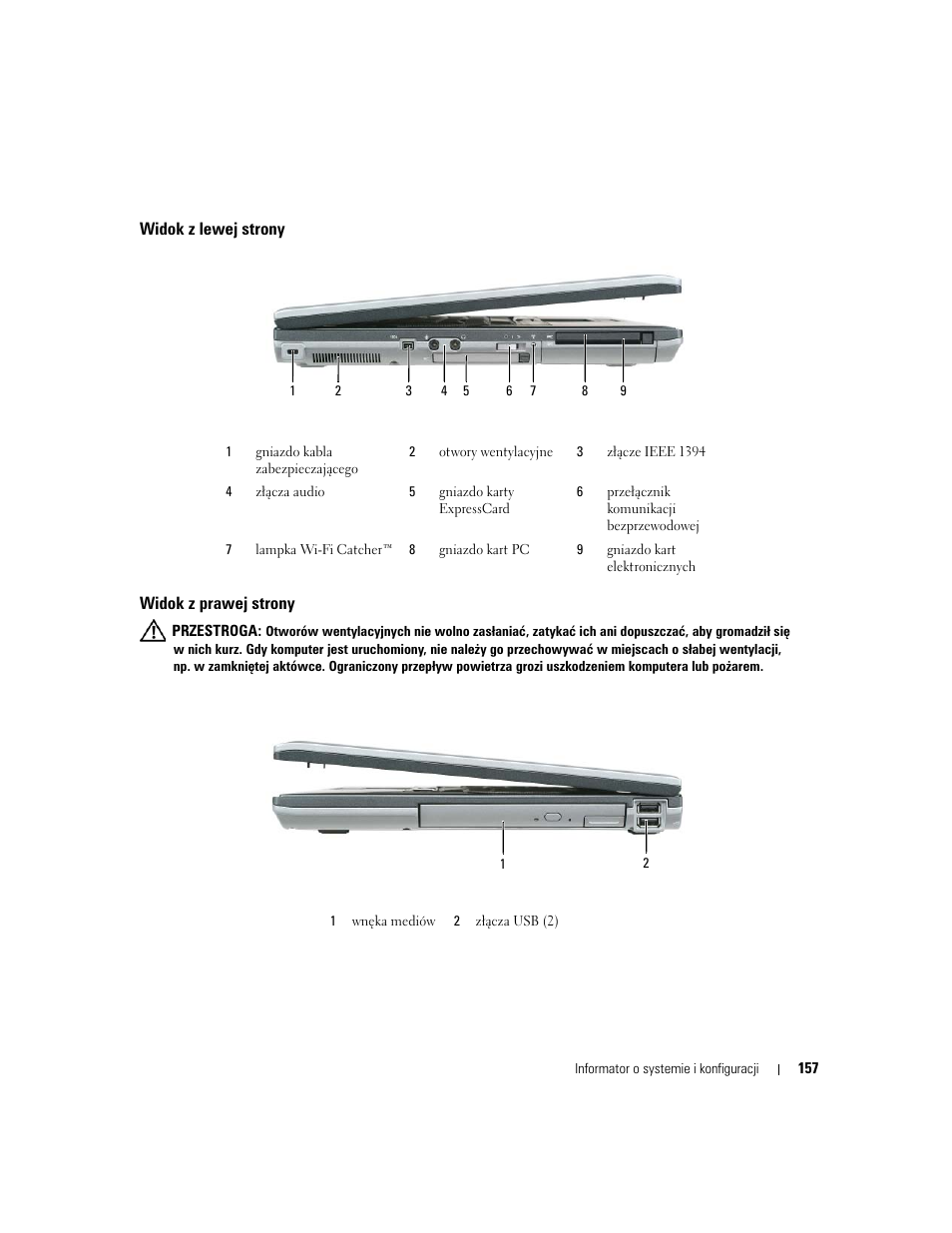 Widok z lewej strony, Widok z prawej strony | Dell Precision M4300 User Manual | Page 157 / 246