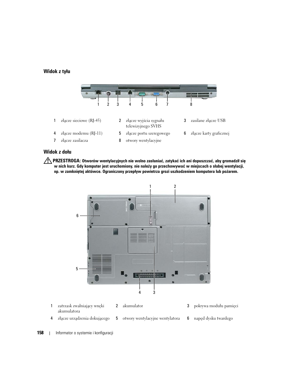 Widok z tyłu, Widok z dołu | Dell Precision M4300 User Manual | Page 158 / 246
