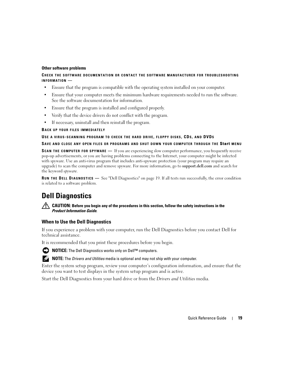 Dell diagnostics, When to use the dell diagnostics | Dell Precision M4300 User Manual | Page 19 / 246