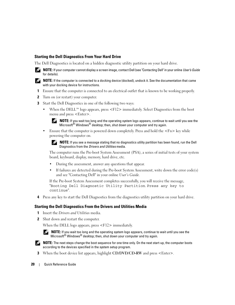 Starting the dell diagnostics from your hard drive | Dell Precision M4300 User Manual | Page 20 / 246
