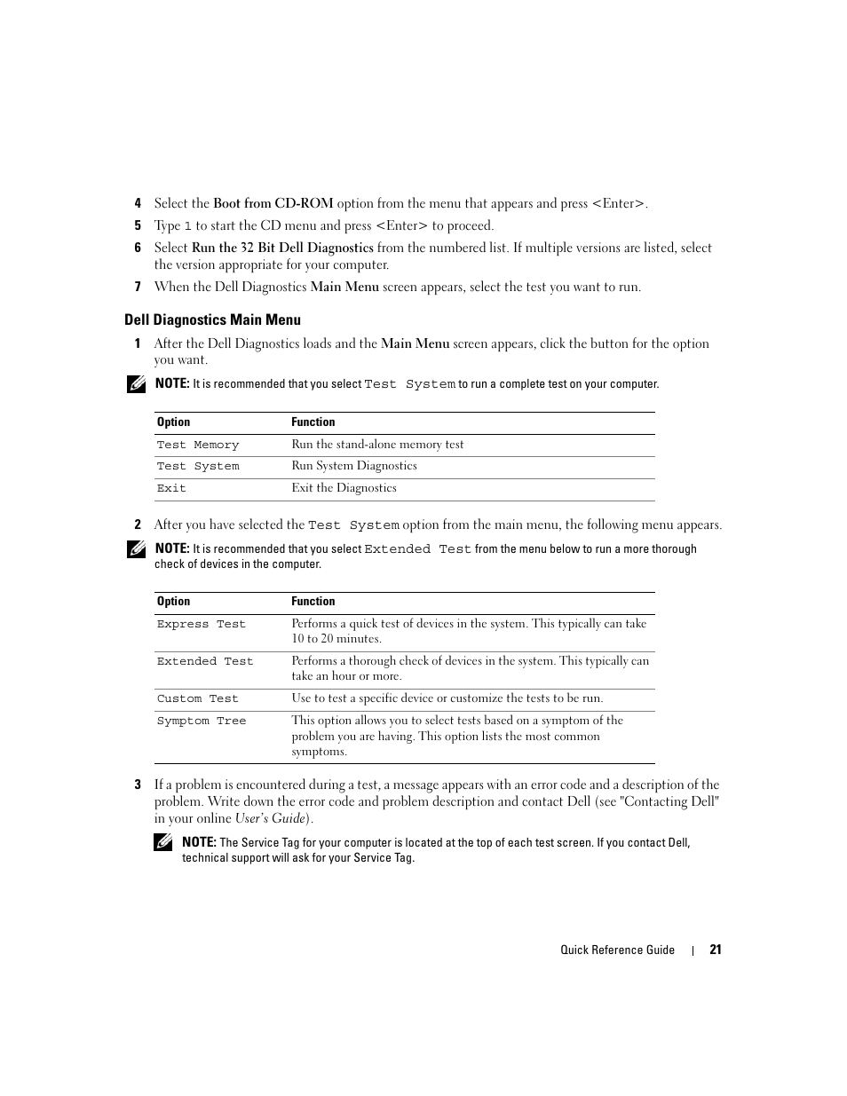 Dell diagnostics main menu | Dell Precision M4300 User Manual | Page 21 / 246