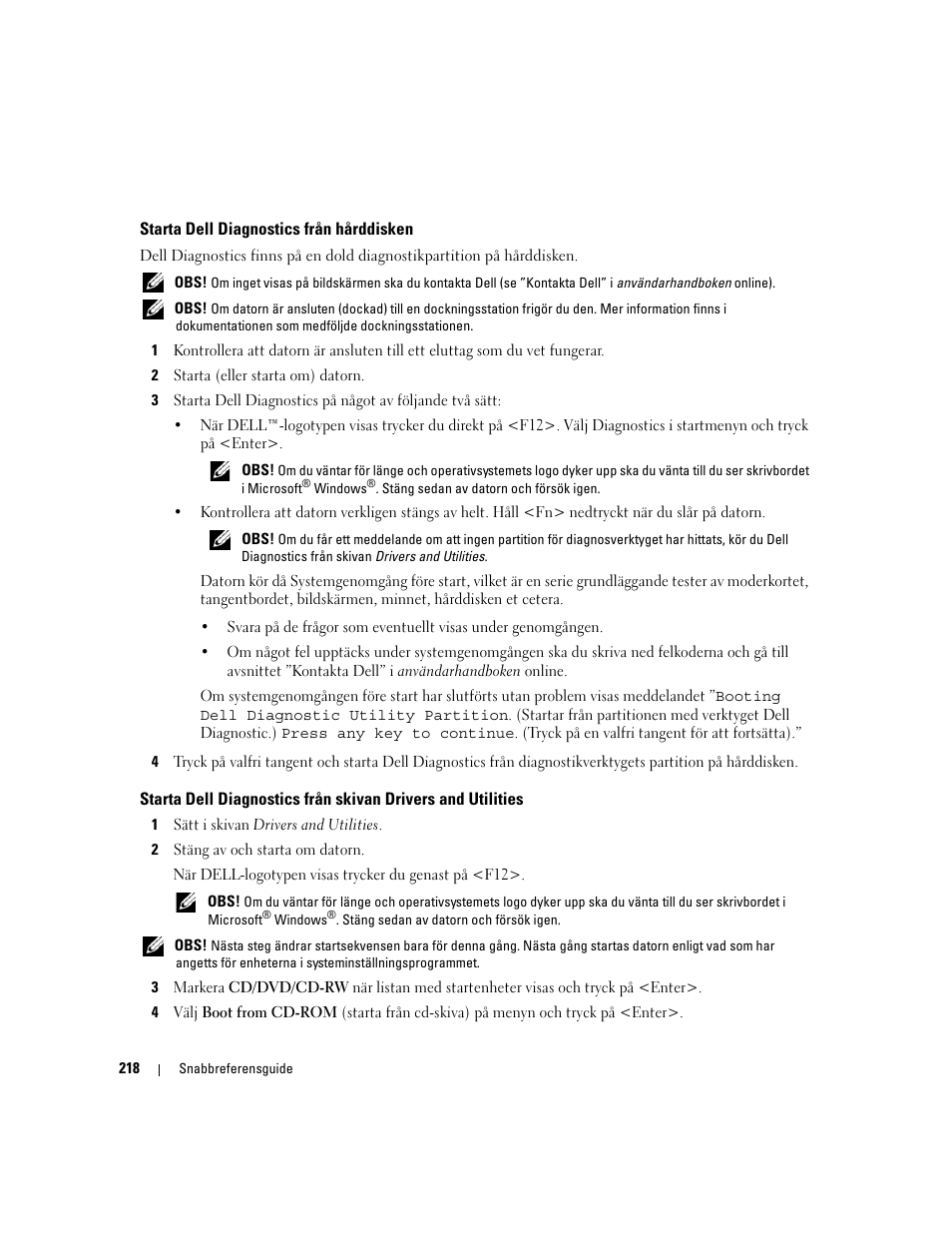 Starta dell diagnostics från hårddisken | Dell Precision M4300 User Manual | Page 218 / 246