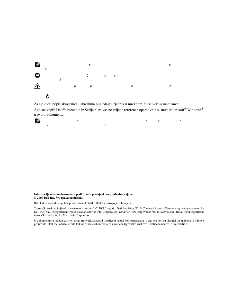 Napomene, obavijesti i upozorenja, Skra ć enice i akronimi | Dell Precision M4300 User Manual | Page 26 / 246