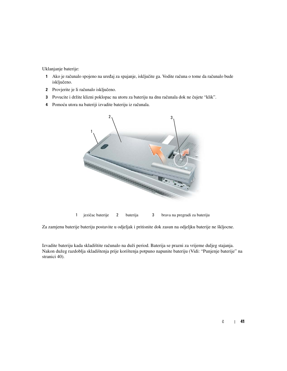 Skladištenje baterije | Dell Precision M4300 User Manual | Page 41 / 246
