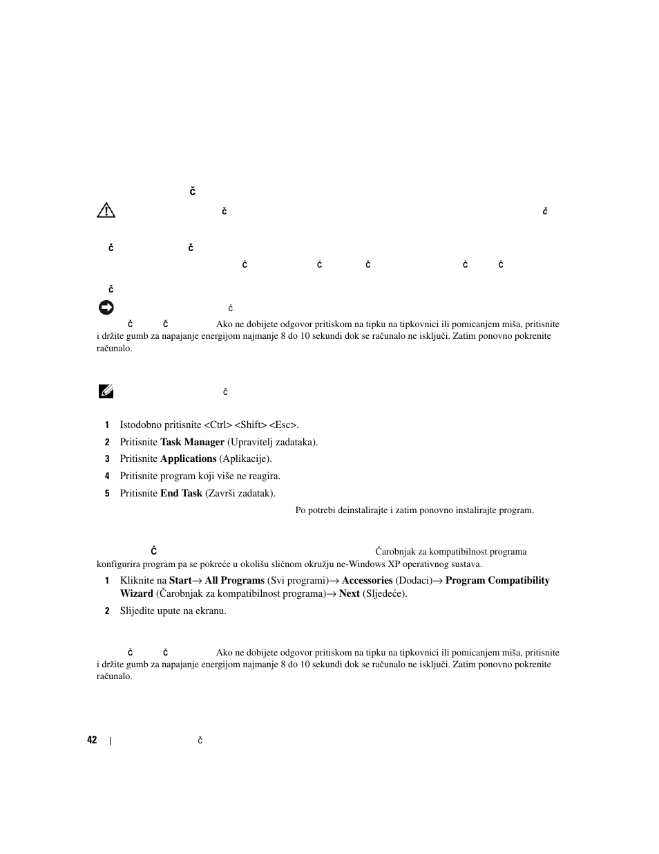 Rješavanje problema, Problemi sa zaključavanjem i softverom, Problemi sa zaklju | Avanjem i softverom, Problemi sa zaklju č avanjem i softverom | Dell Precision M4300 User Manual | Page 42 / 246