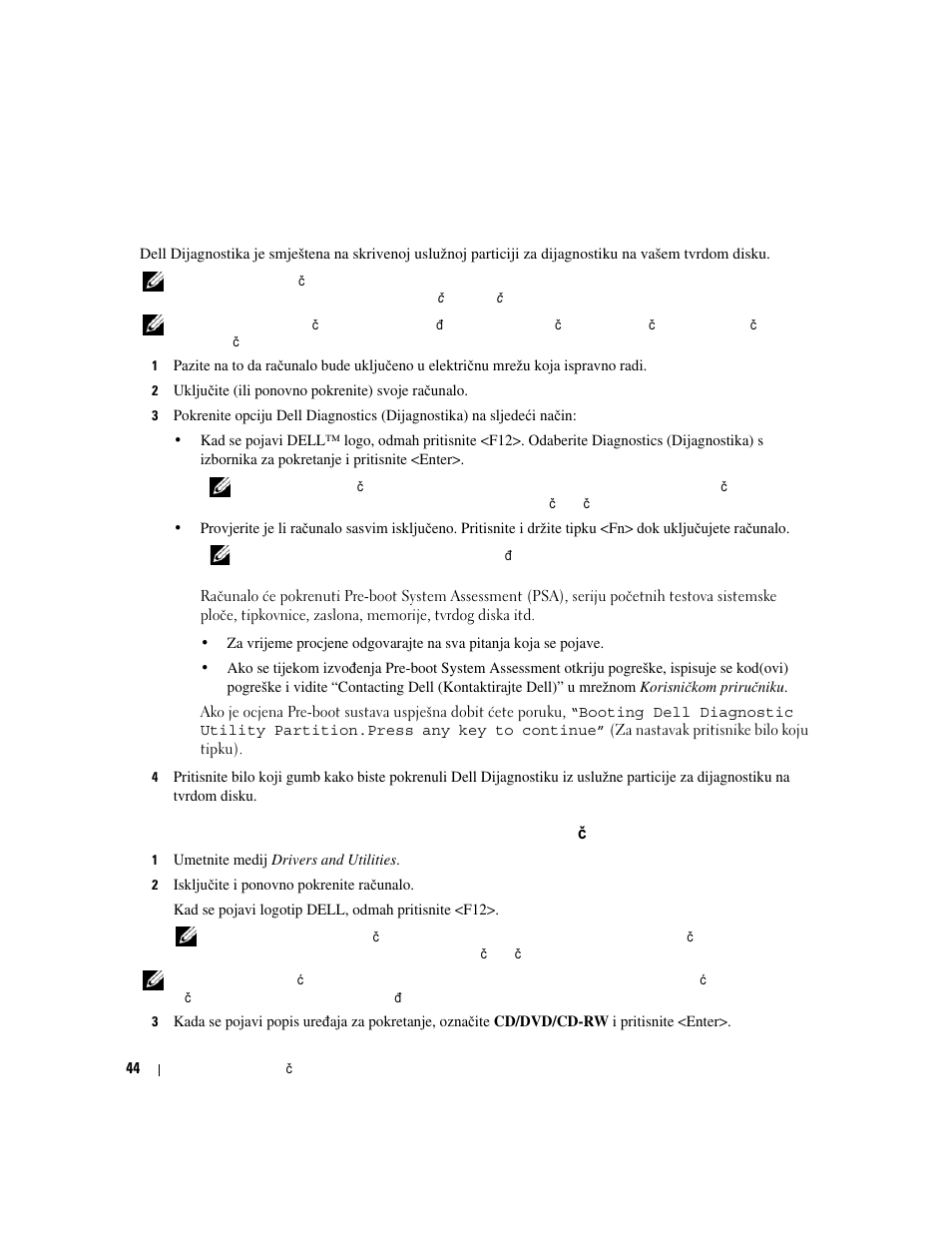 Pokretanje dell dijagnostike s tvrdog diska, Ki i uslužni programi) medija | Dell Precision M4300 User Manual | Page 44 / 246