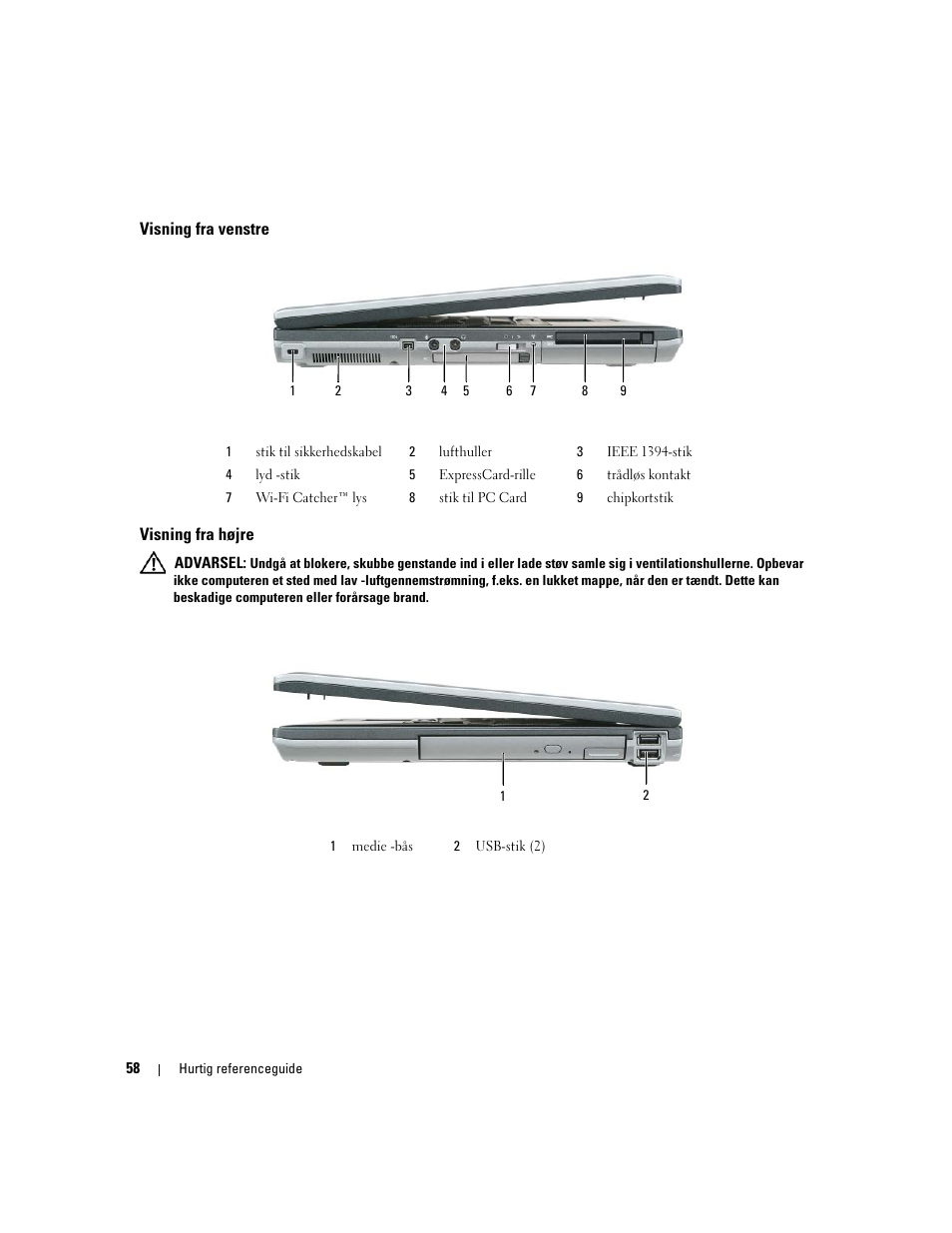 Visning fra venstre, Visning fra højre | Dell Precision M4300 User Manual | Page 58 / 246