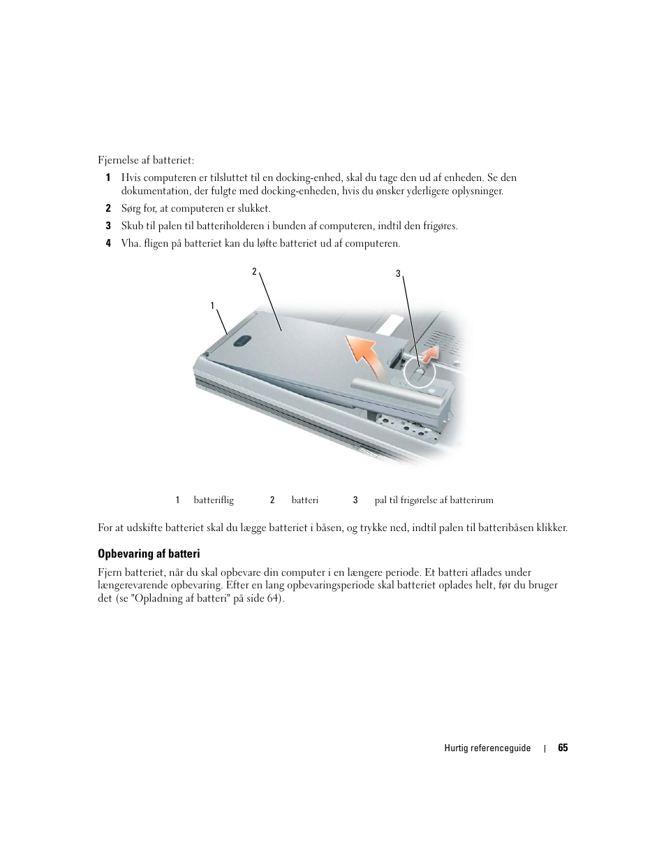 Opbevaring af batteri | Dell Precision M4300 User Manual | Page 65 / 246