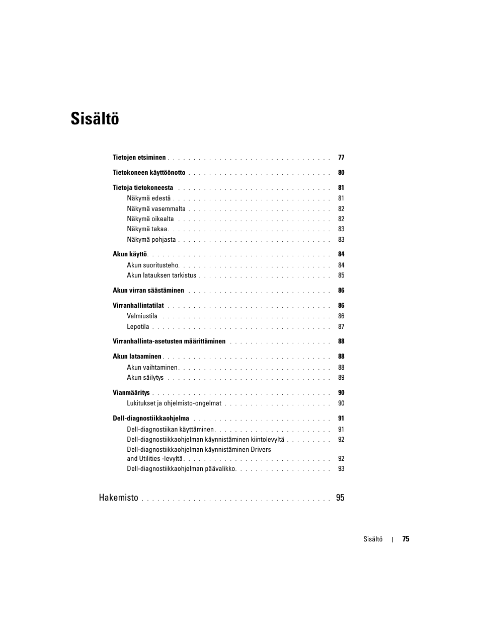 Sisältö, Hakemisto | Dell Precision M4300 User Manual | Page 75 / 246