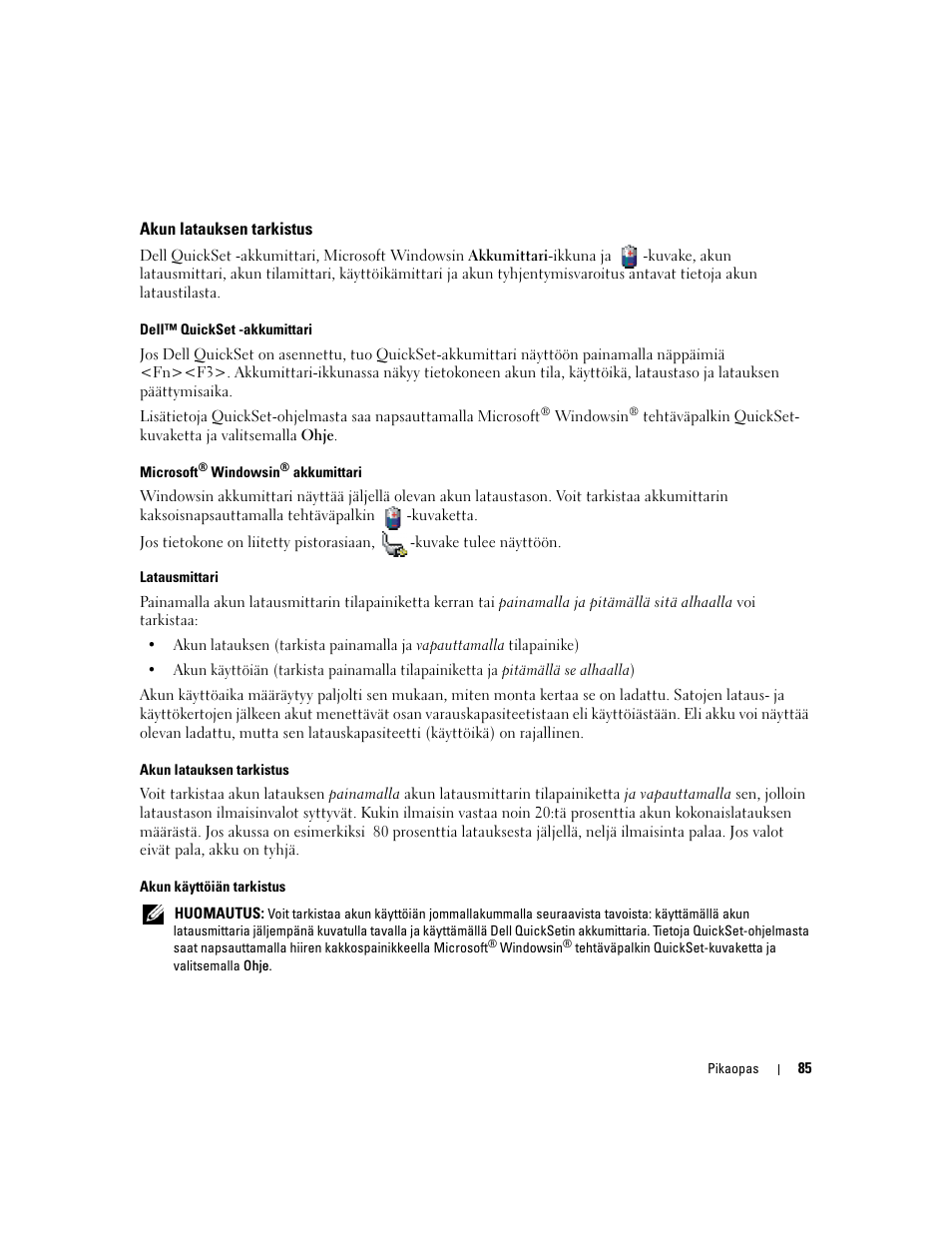 Akun latauksen tarkistus | Dell Precision M4300 User Manual | Page 85 / 246