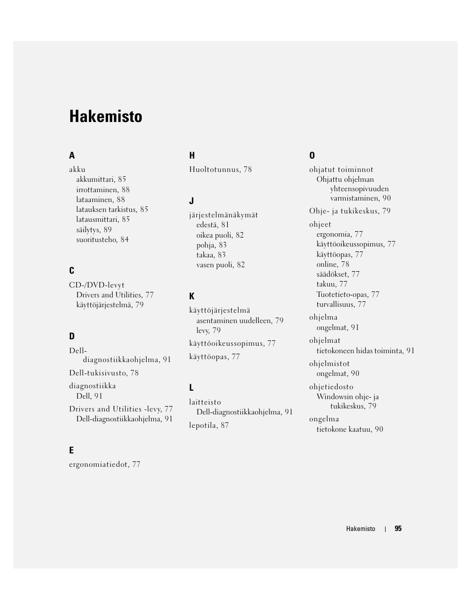 Hakemisto | Dell Precision M4300 User Manual | Page 95 / 246