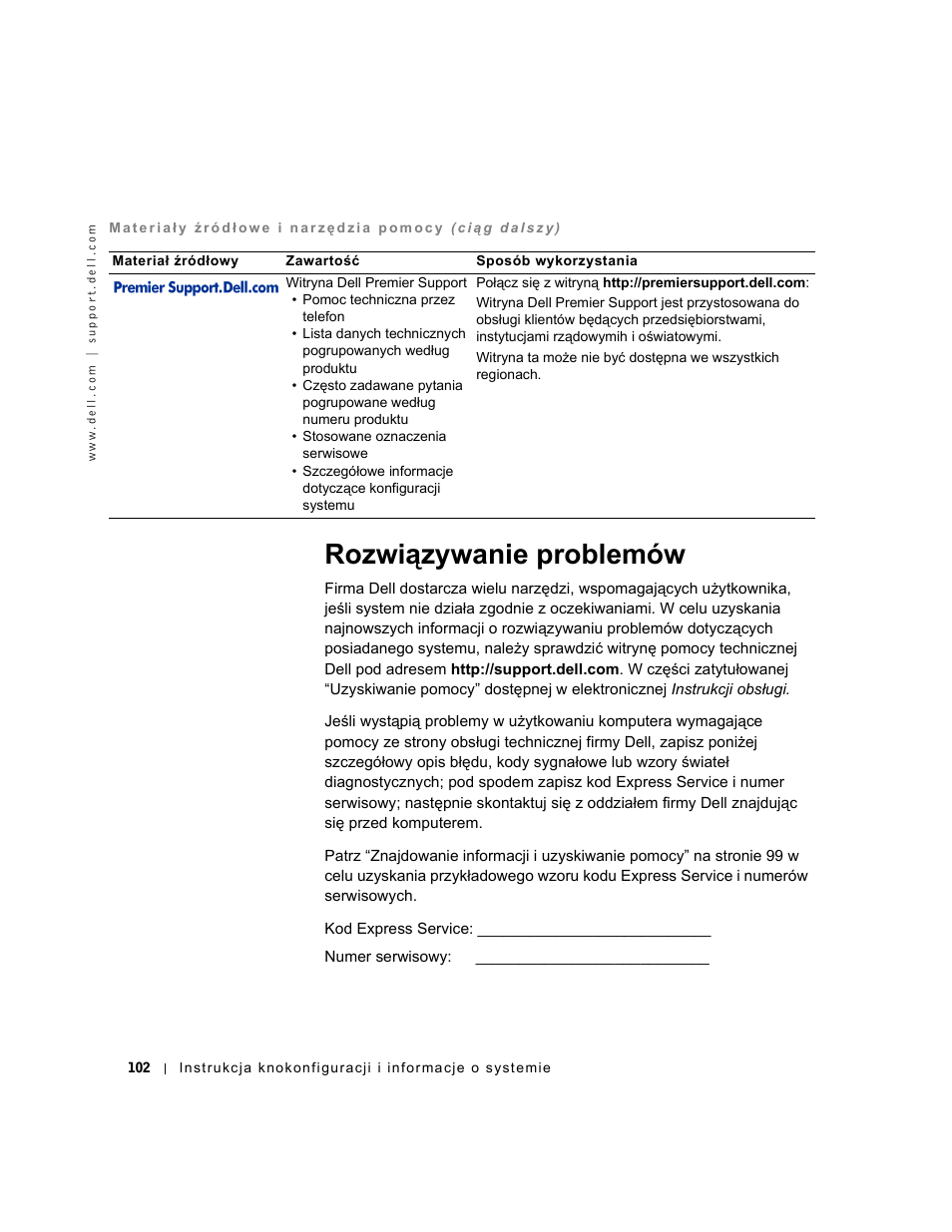 Rozwiązywanie problemów | Dell OptiPlex GX240 User Manual | Page 104 / 182