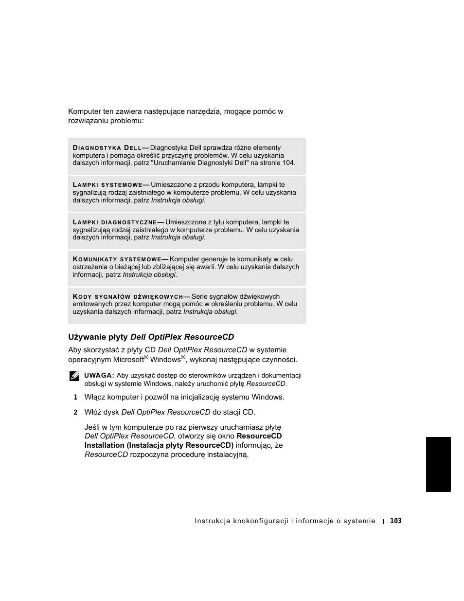 U.ywanie p¸yty dell optiplex resourcecd, Używanie płyty dell optiplex resourcecd | Dell OptiPlex GX240 User Manual | Page 105 / 182