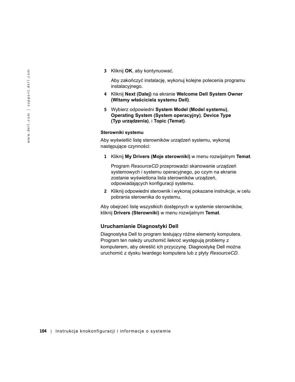 Uruchamianie diagnostyki dell | Dell OptiPlex GX240 User Manual | Page 106 / 182