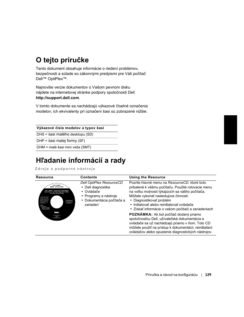 O tejto príručke, Hl'adanie informácií a rady, Slovensky | Hľadanie informácií a rady | Dell OptiPlex GX240 User Manual | Page 131 / 182