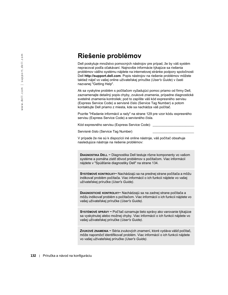 Riešenie problémov | Dell OptiPlex GX240 User Manual | Page 134 / 182