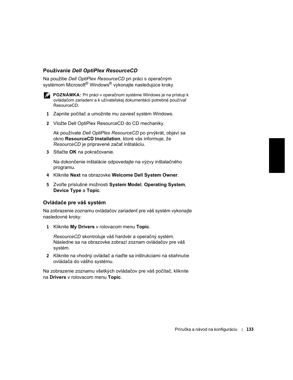 Používanie dell optiplex resourcecd | Dell OptiPlex GX240 User Manual | Page 135 / 182