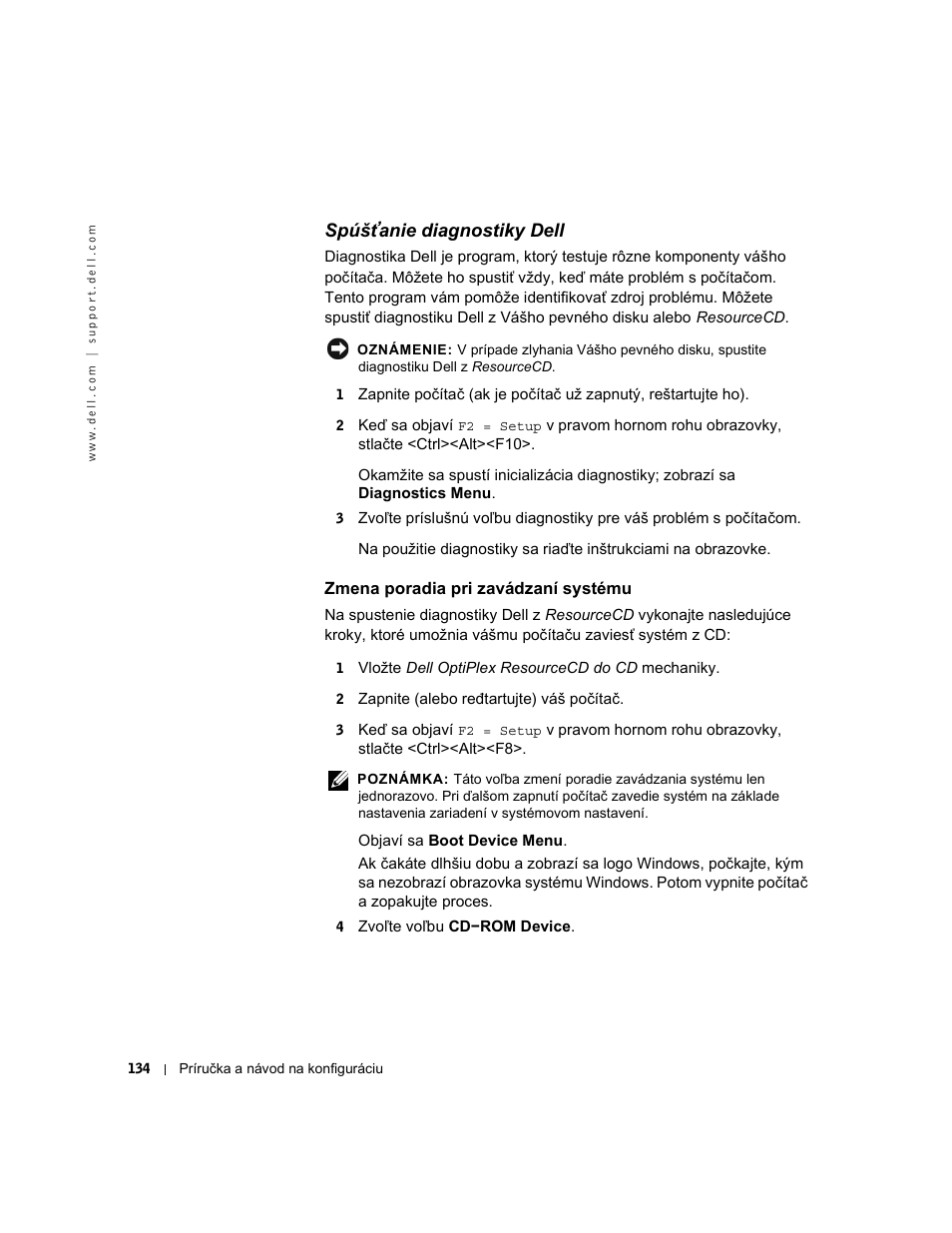 Spúšťanie diagnostiky dell | Dell OptiPlex GX240 User Manual | Page 136 / 182