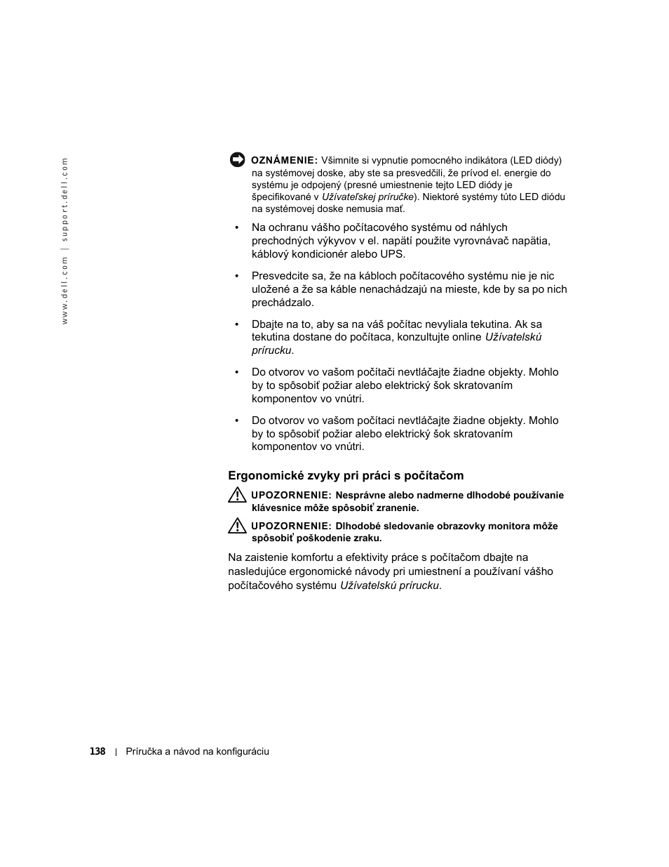 Ergonomické zvyky pri práci s počítačom | Dell OptiPlex GX240 User Manual | Page 140 / 182