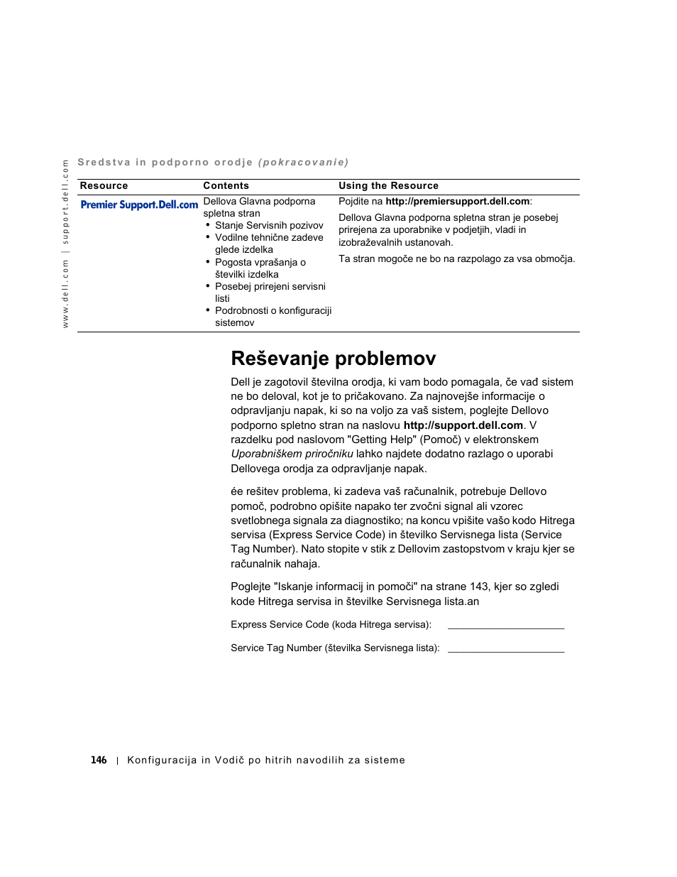 Reševanje problemov | Dell OptiPlex GX240 User Manual | Page 148 / 182