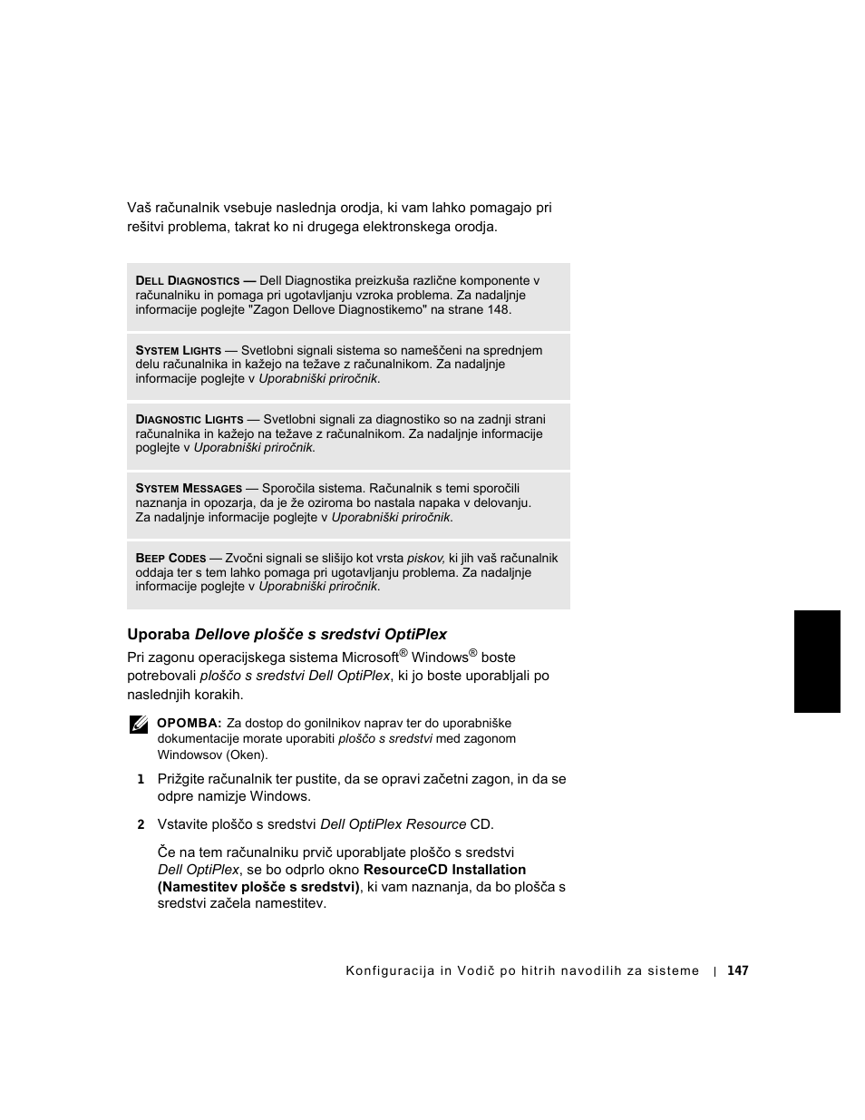 Uporaba dellove plošče s sredstvi optiplex | Dell OptiPlex GX240 User Manual | Page 149 / 182