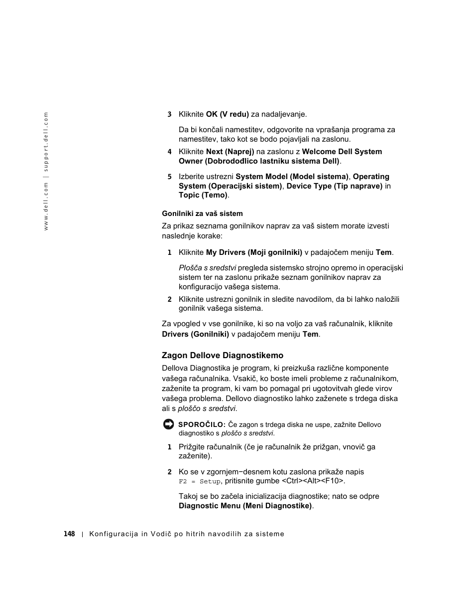 Zagon dellove diagnostikemo | Dell OptiPlex GX240 User Manual | Page 150 / 182