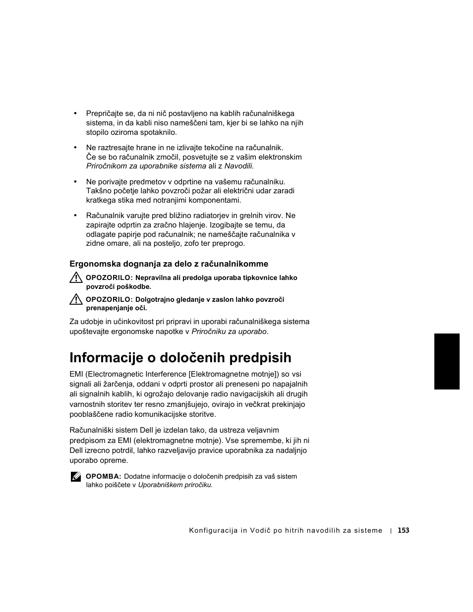 Ergonomska dognanja za delo z računalnikomme, Informacije o določenih predpisih | Dell OptiPlex GX240 User Manual | Page 155 / 182